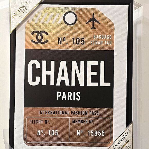Instinct Style Chanel Paris Fashion Pass Luggage Tag Framed Canvas Wall Decor - Picture 4 of 6